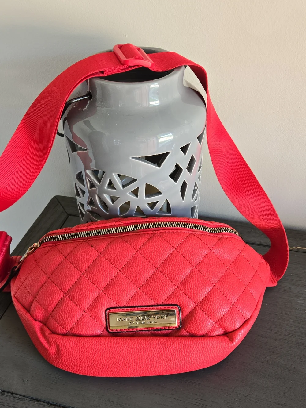Marc New York Quilted Coral-Red Crossbody Belt Bag